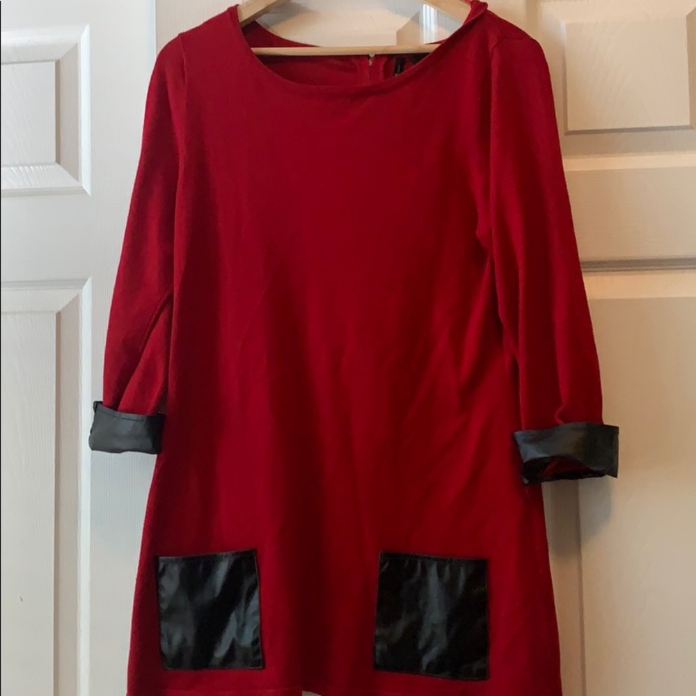 red sweater tunic w leather